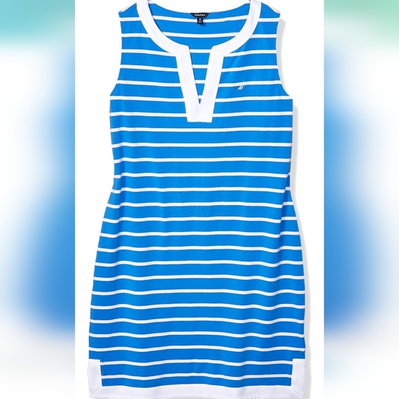 *NEW* Nautica Breton Stripes Sleeveless V-neck Stretch Cotton Polo Dress - Picture 2 of 6